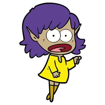 cartoon shocked elf girl pointing