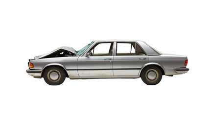 Obraz premium Damaged silver car isolated.