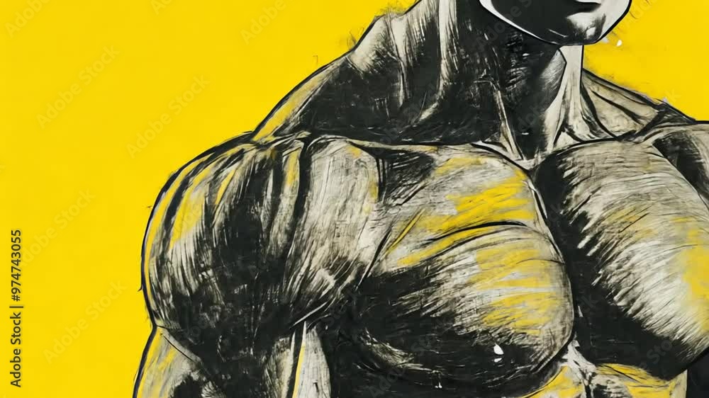 Poster strong figure in bold colors showcasing dynamic movement and strength generative ai