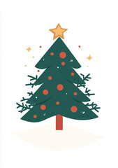 Obraz premium A cute Christmas tree clip art, a simple flat vector illustration with a white background, minimalistic