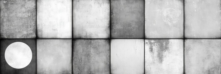 Black & White Grunge Textures Grid, Urban Patterns.