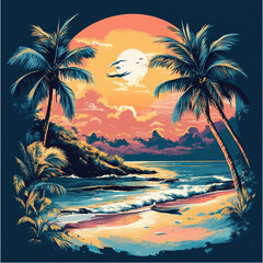 a tropical scenery t-shirt design in a vector illustration style that is Florida themed