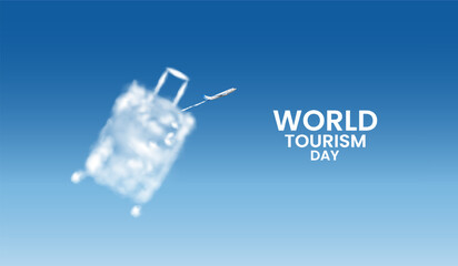World Tourism Day flight window and baggage, travel concept vector illustration
