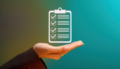 A hand holds a checklist, symbolizing organization, productivity, and task completion in a digital or business environment.