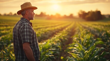 Fototapeta premium Farmer in corn fields Growth outdoor : Generative AI