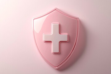 Obraz premium Pink Shield with White Cross Icon.