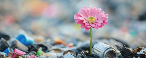 Pink Flower Growing Through Trash.