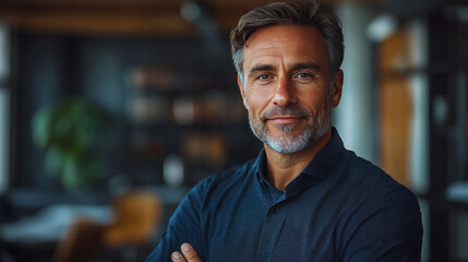 Obraz premium Portrait of a confident man with a beard and gray hair.