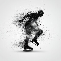 Ice skater performing a spin, elegant motion, icy particles, photorealistic details, isolated on white background