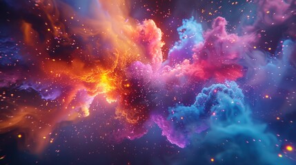 A Vibrant Symphony of Colorful Clouds and Stars Capturing the Essence of Space and Sound in an Abstract 3D Visualization Experience.