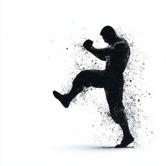 MMA fighter blocking a kick, intense energy, dynamic shadows, highimpact moment, isolated on white background