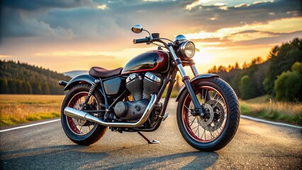 Vintage-inspired motorcycle with sleek, black body and bold, red pinstripes winding around fuel tank, engine, and wheels, evoking a classic, rebellious spirit on open road.