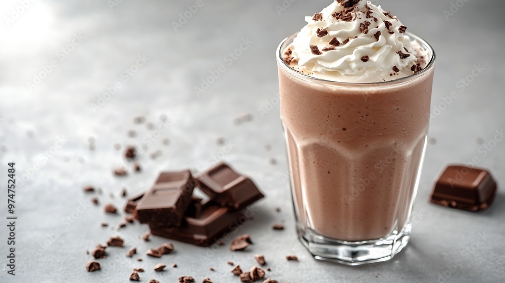 Poster chocolate milkshake with whipped cream served in glass on the light gray table : generative ai