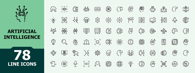 Artificial intelligence icons. Minimal and Simple line art style icons collection. Vector illustration.