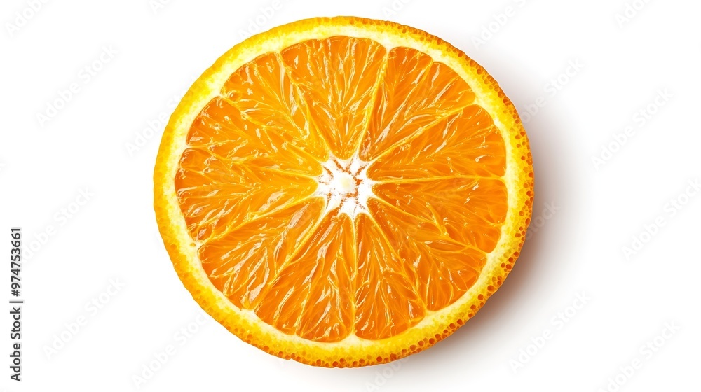 Poster Orange slice isolated Round orange slice on white background Orang fruit circle piece with clipping path Isolated white Full depth of field : Generative AI