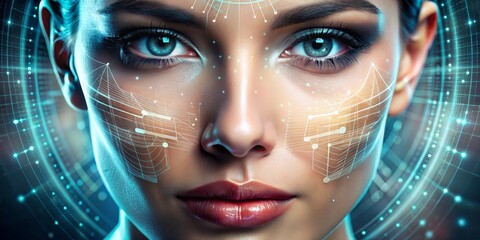 Cybernetic Beauty A Digital Face, Closeup Portrait, Futuristic Technology , digital art, AI, cyborg