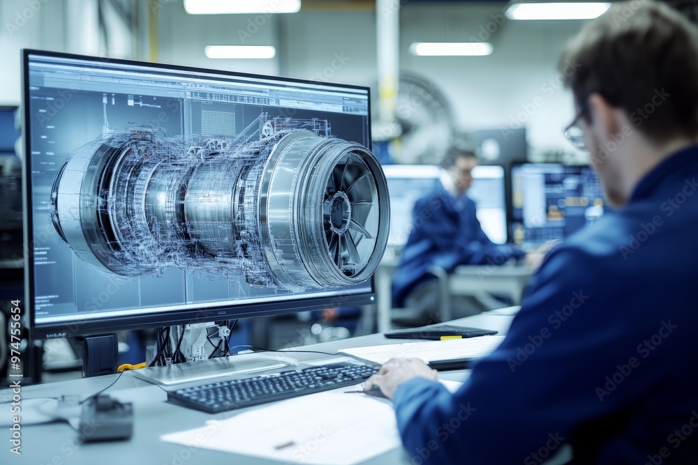 Aufkleber Man using a computer in a factory setting.