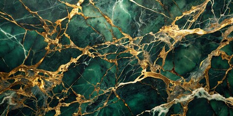 Obraz premium Emerald Green Marble with Gold Veins, Abstract, Luxury, Texture, Pattern, Green, Gold