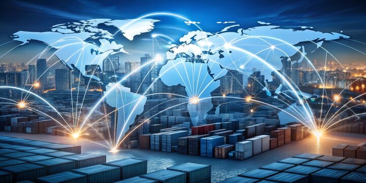 Global Trade Network - Connecting the World Through Shipping Containers, Cargo, Globalization ,International Trade , Shipping
