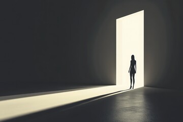 Obraz premium Silhouette of woman standing in bright doorway