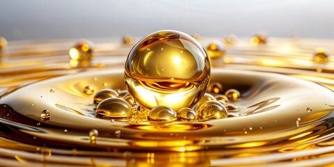 Golden Orb in Liquid Ripples, Macro Photography, Oil Droplets, Liquid Gold, Photography, Oil, Macro