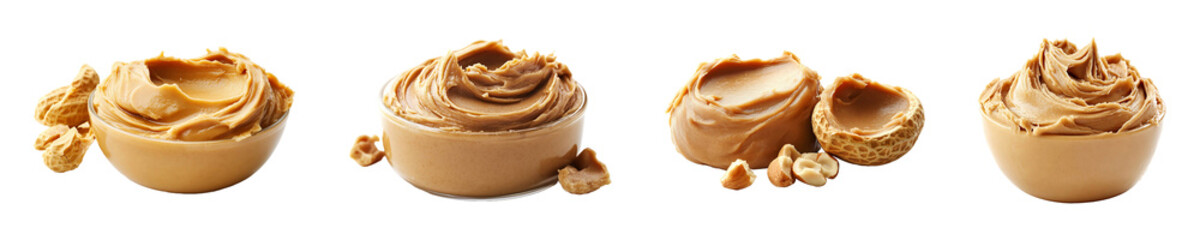 Set, collection of Creamy peanut butter isolated on transparent background.