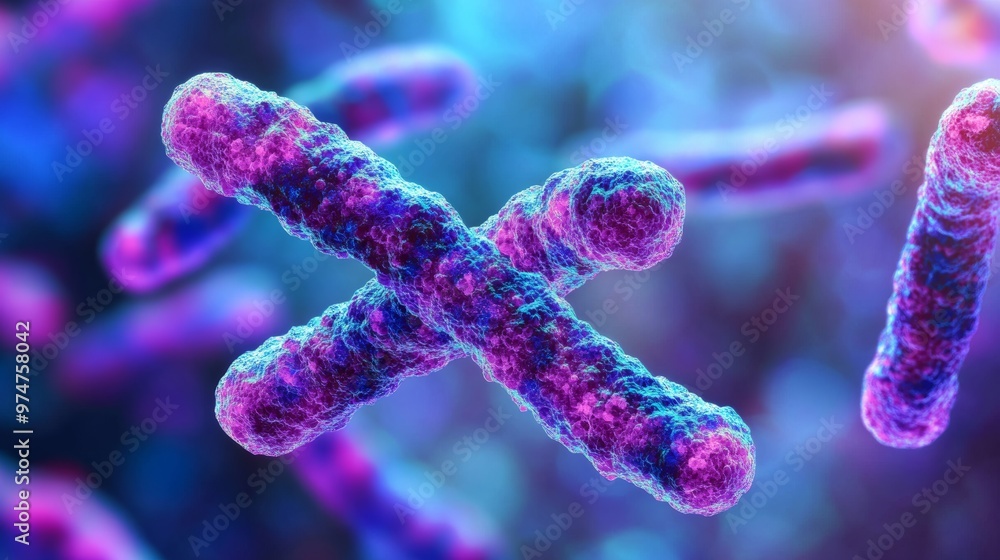 Poster close-up of chromosome with visible histone modifications under microscope
