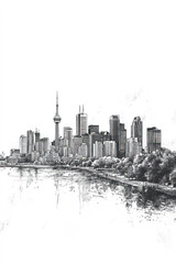 Obraz premium Longueuil, Canada, black and white pen pencil hand-drawn effect portrait drawing illustration for travel poster, card, wallpaper, backdrop or banner. Modern, clear, artistic and simple