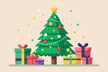 Vector illustration of Christmas tree and gifts 