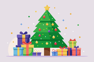 Vector illustration of Christmas tree and gifts 