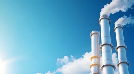 Futuristic Carbon Capture Technology - Innovations in Eco-Friendly Filtration Towers Harnessing Wind and Solar Energy for Sustainable Development Against a Bright Blue Sky