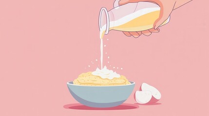 Pouring Milk on Oatmeal with Apples