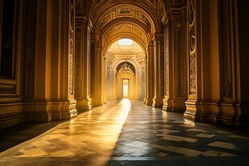 Sunlight Streaming Through Arches of Historic Building