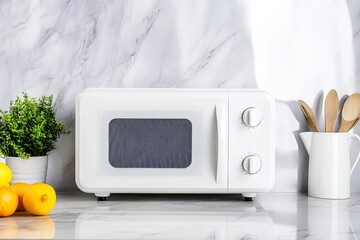 Obraz premium White Microwave on Kitchen Countertop