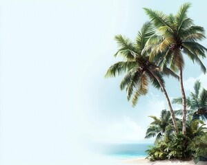 Obraz premium Coconut palms on the edge of a tropical island, their fronds dancing in the wind as the sea breeze rolls in coconut palms, jungle, sea breeze