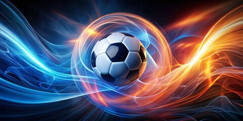 Fototapeta premium Soccer Ball in a Dynamic Light Show, Abstract, Sports, Football