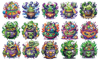 Fototapeta premium Halloween Cauldron T-shirt Design, Hand drawn artistic illustration on a clean white background, Icon Concept isolated. High-quality artwork perfect for magical Halloween t-shirt designs.