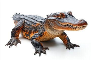 Obraz premium prehistoric crocodile on white background detailed scales powerful jaw ancient predator museumstyle presentation