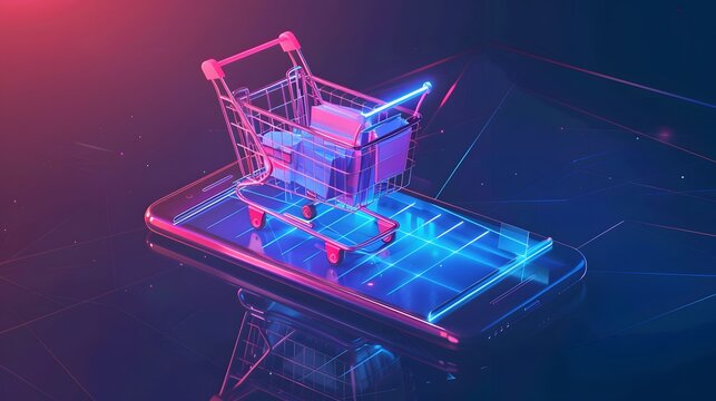 Progressive Web Apps (PWA) in E-commerce: A sleek, fast-loading e-commerce platform represented as a glowing web interface, offering a native app-like experience. The design focuses on speed, engageme