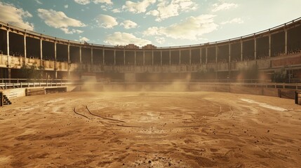 A stadium with a lot of dirt and dust