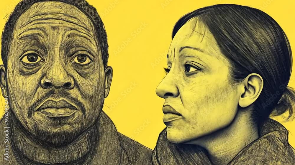 Poster dual expressions in yellow tones highlighting emotional connection generative ai