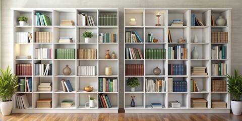 White Bookshelf with Books and Decorative Items, Home Decor, Interior Design, Bookcase