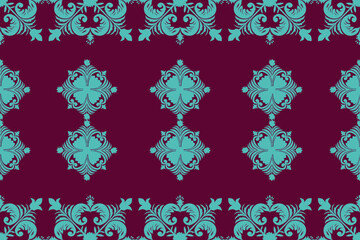 seamless floral pattern with light blue and dark pink color tone, parallel horizontal style