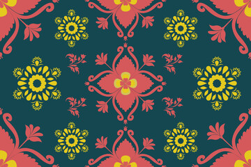 seamless pattern with Pink-Yellow Florals and BIue Ground