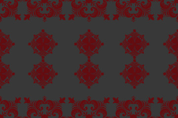 seamless pattern with red flowers and grey blackground