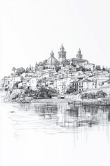 Mallorca, Spain, black and white pen pencil hand-drawn effect portrait drawing illustration for travel poster, card, wallpaper, backdrop or banner. Modern, clear, artistic and simple