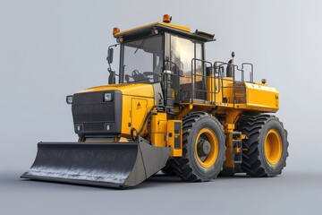 3d render of road construction machinery  paver and wheeled tractor on gray background with shadow