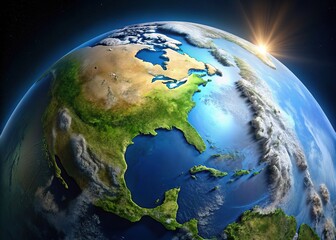 Fototapeta premium A high-angle view of a large, detailed, rotating globe, spotlighting Alaska, a vast and remote US state, situated northwest of North America.