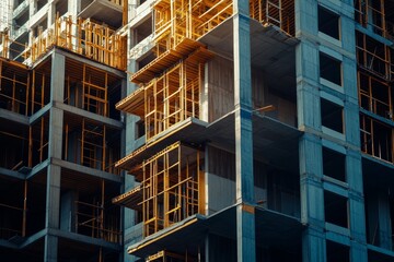 Under construction  modern apartment complex development in urban setting captured in photography
