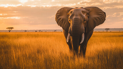 Obraz premium elephant in the sunset, image with copyspace, art